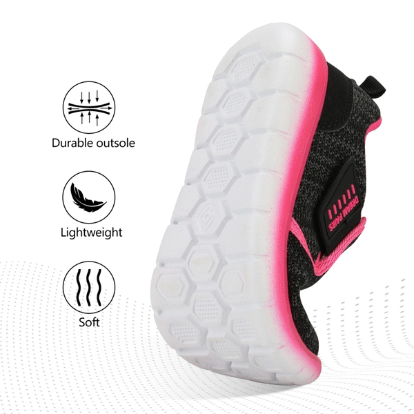 [EZ-Ons MightyMovers] Comfortable Kids Running Shoes - BLACK FUCHSIA - 5